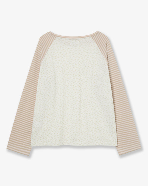 COZY FLOWER RAGLAN LONG SLEEVE - 2 COLORS BEIGE