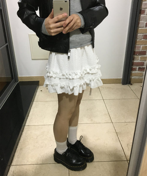 FRILL LACE CANCAN MINI SKIRT - 2 COLORS WHITE