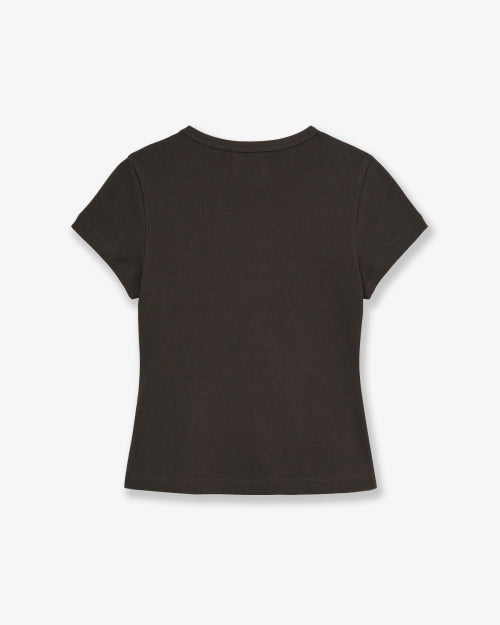 APPLIQUE FLOWER LOGO TEE - 4 COLORS DARK BROWN
