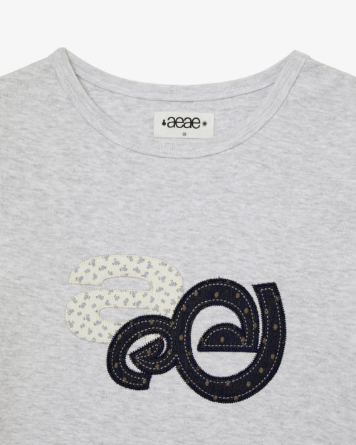 APPLIQUE FLOWER LOGO TEE - 4 COLORS LIGHT GREY