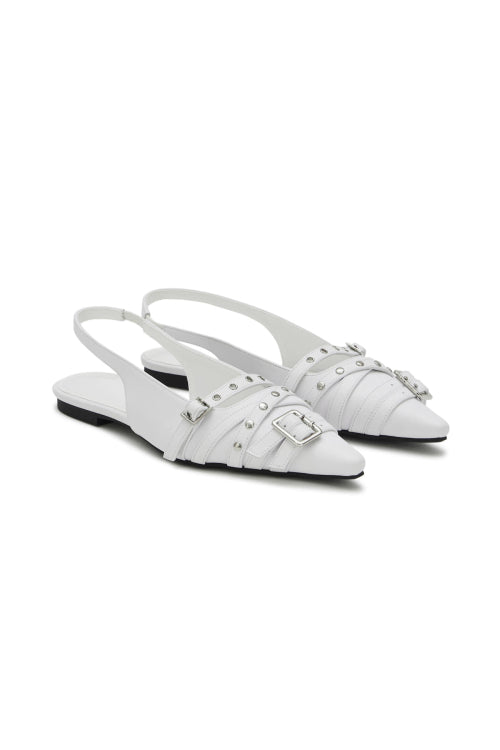 BUCKLE STUD AND EYELET SLINGBACKS - 3 COLORS WHITE