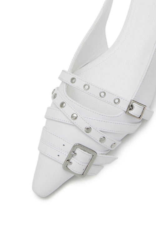 BUCKLE STUD AND EYELET SLINGBACKS - 3 COLORS WHITE