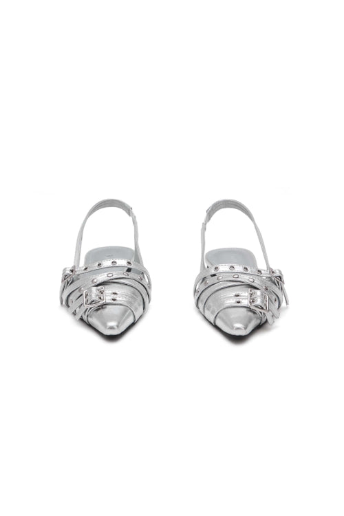 BUCKLE STUD AND EYELET SLINGBACKS - 3 COLORS SILVER