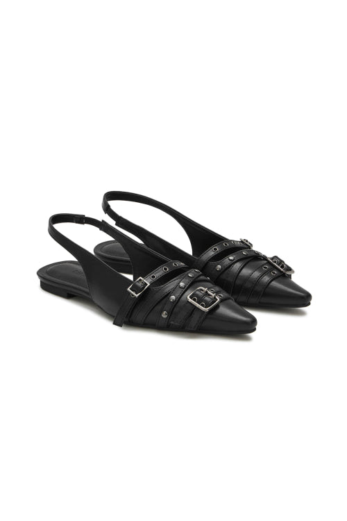 BUCKLE STUD AND EYELET SLINGBACKS - 3 COLORS BLACK