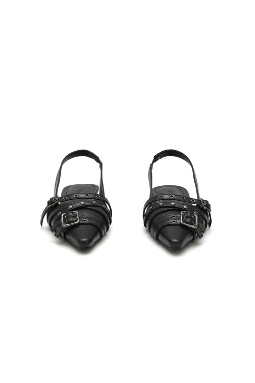 BUCKLE STUD AND EYELET SLINGBACKS - 3 COLORS BLACK