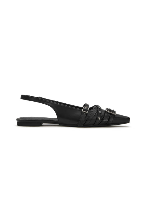 BUCKLE STUD AND EYELET SLINGBACKS - 3 COLORS BLACK