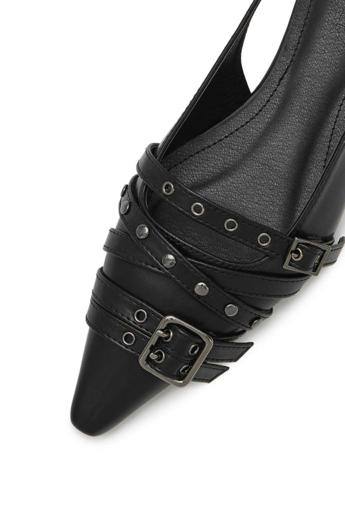 BUCKLE STUD AND EYELET SLINGBACKS - 3 COLORS BLACK
