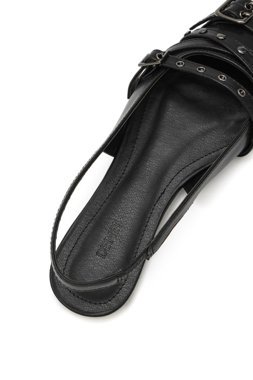 BUCKLE STUD AND EYELET SLINGBACKS - 3 COLORS BLACK
