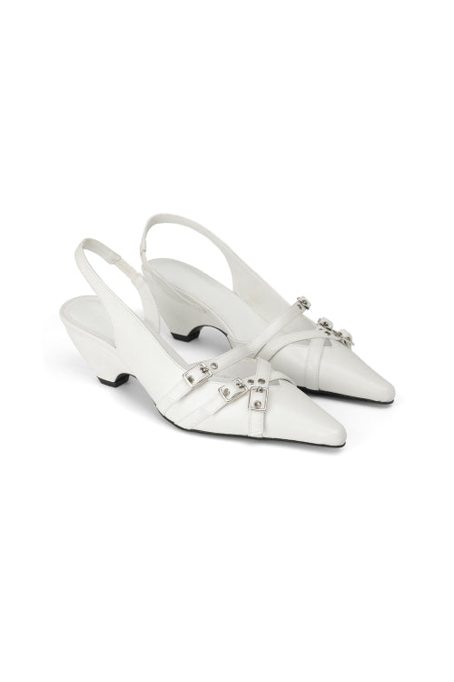 BUCKLE STRAP SLINGBACKS - 3 COLORS WHITE