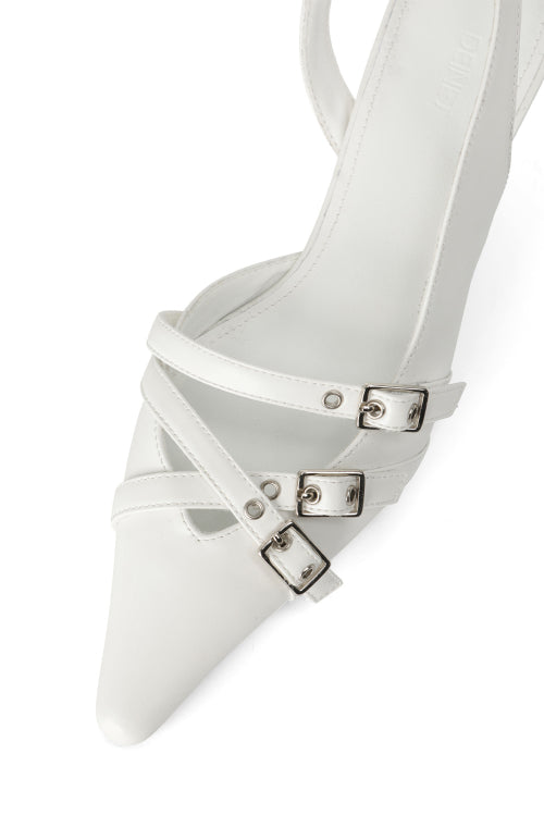 BUCKLE STRAP SLINGBACKS - 3 COLORS WHITE