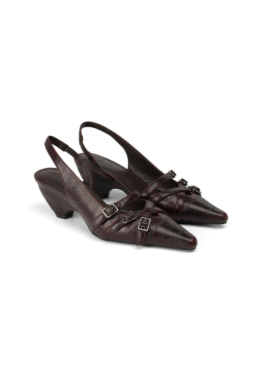 BUCKLE STRAP SLINGBACKS - 3 COLORS BURGUNDY