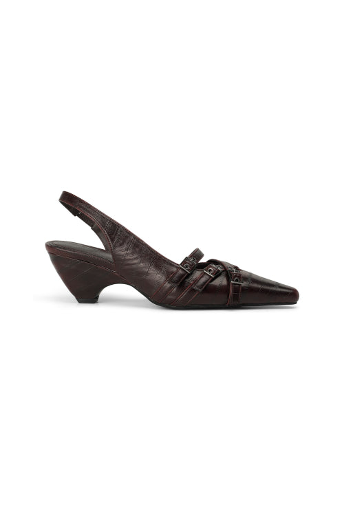 BUCKLE STRAP SLINGBACKS - 3 COLORS BURGUNDY