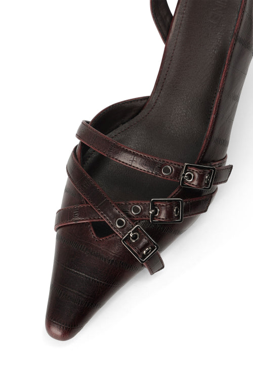 BUCKLE STRAP SLINGBACKS - 3 COLORS BURGUNDY
