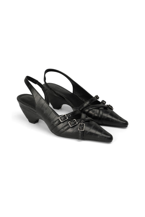 BUCKLE STRAP SLINGBACKS - 3 COLORS BLACK