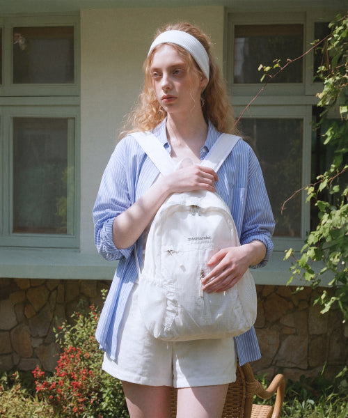 CURVED SHIRRING BACKPACK - 3 COLORS WHITE