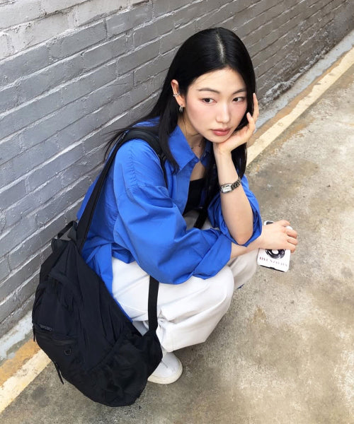 CURVED SHIRRING BACKPACK - 3 COLORS BLACK