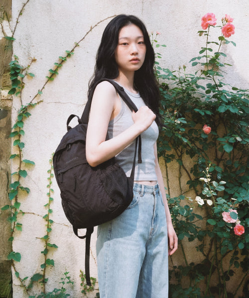 CURVED SHIRRING BACKPACK - 3 COLORS BLACK