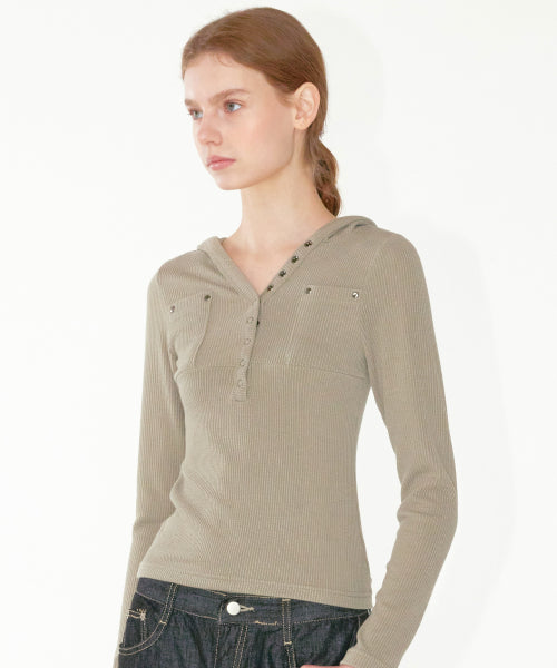 SNAP HOOD LONG SLEEVE KHAKI BEIGE