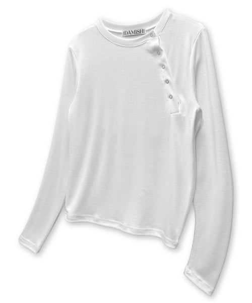 DIAGONAL SNAP BUTTON SLEEVE LONG - 2 COLORS WHITE
