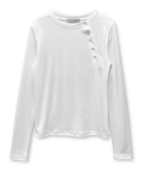 DIAGONAL SNAP BUTTON SLEEVE LONG - 2 COLORS WHITE