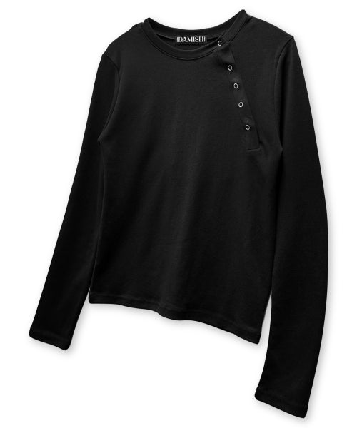 DIAGONAL SNAP BUTTON SLEEVE LONG - 2 COLORS BLACK