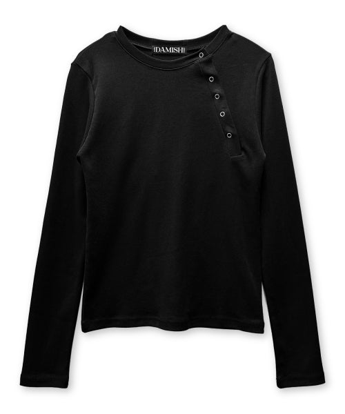 DIAGONAL SNAP BUTTON SLEEVE LONG - 2 COLORS BLACK
