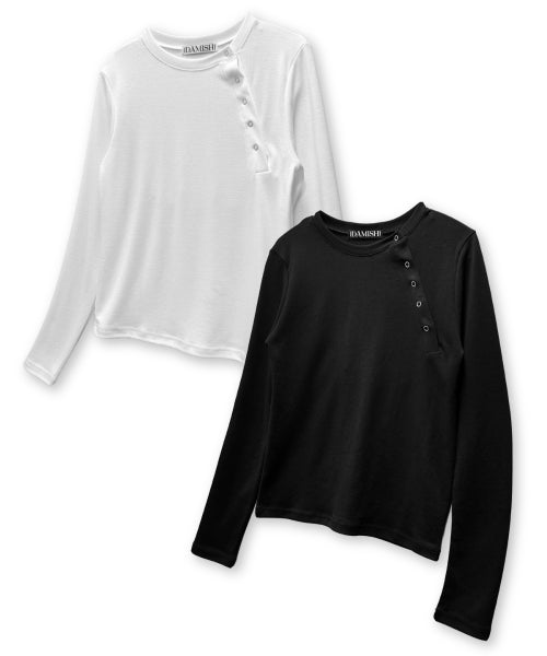 DIAGONAL SNAP BUTTON SLEEVE LONG - 2 COLORS BLACK