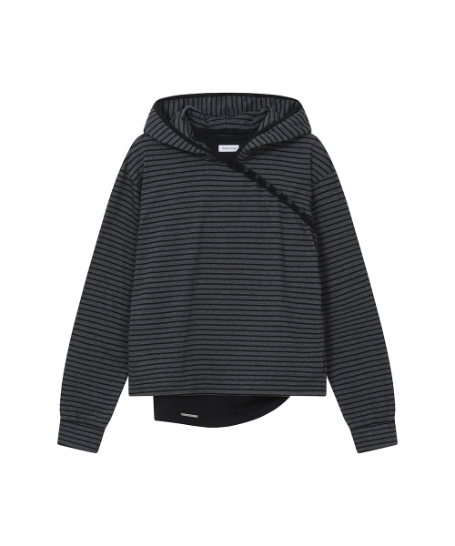 DIAGONAL BUTTON LAYERED HOODIE #REI同款! - 2 COLORS CHARCOAL
