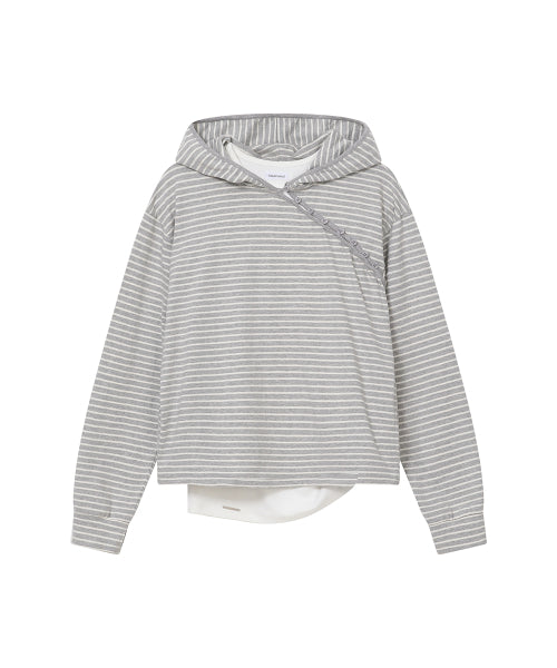 DIAGONAL BUTTON LAYERED HOODIE #REI同款! - 2 COLORS GREY