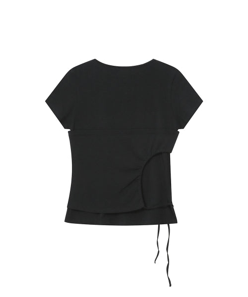 STRING SHIRRING SHORT SLEEVE #REI同款! - 2 COLORS BLACK