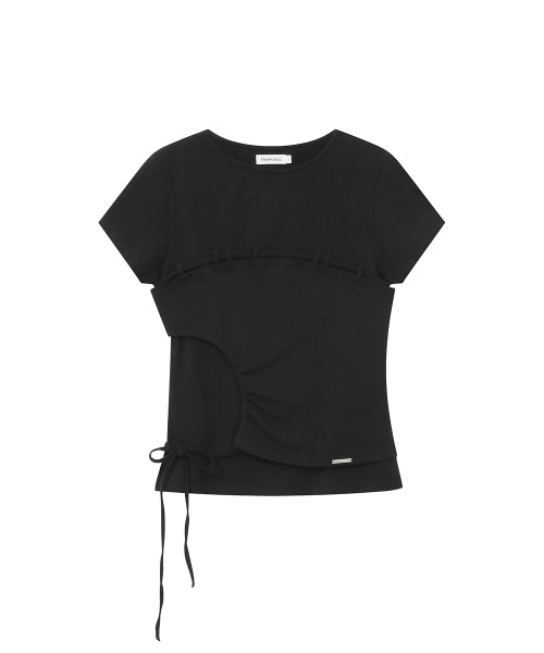 STRING SHIRRING SHORT SLEEVE #REI同款! - 2 COLORS BLACK