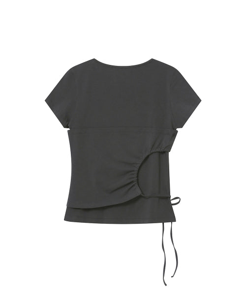 STRING SHIRRING SHORT SLEEVE #REI同款! - 2 COLORS CHARCOAL