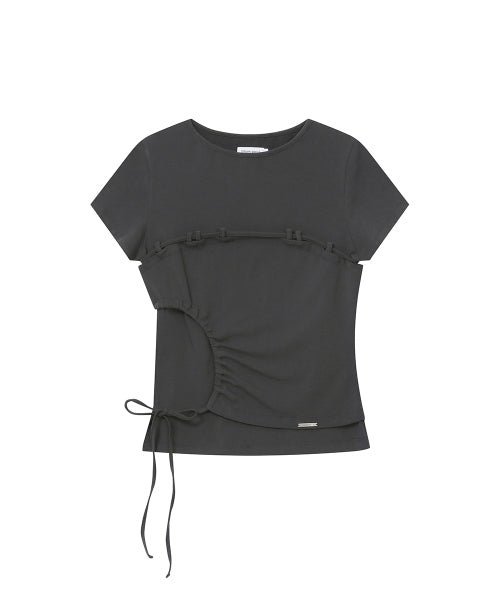 STRING SHIRRING SHORT SLEEVE #REI同款! - 2 COLORS CHARCOAL