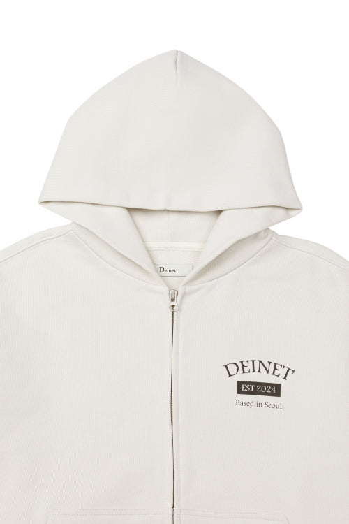 GERMAN LETTERING HOODIE ZIP UP - 3 COLORS IVORY