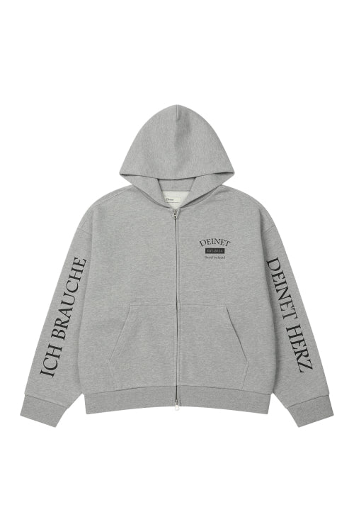 GERMAN LETTERING HOODIE ZIP UP - 3 COLORS MELANGE GREY
