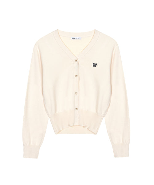 BUTTERFLY PATCH V-NECK CARDIGAN #徐睿知同款! - 3 COLORS BEIGE