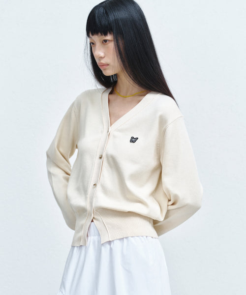 BUTTERFLY PATCH V-NECK CARDIGAN #徐睿知同款! - 3 COLORS BEIGE