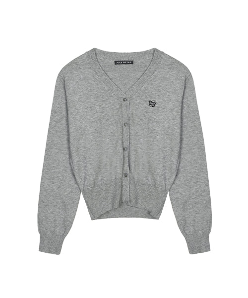 BUTTERFLY PATCH V-NECK CARDIGAN #徐睿知同款! - 3 COLORS GREY