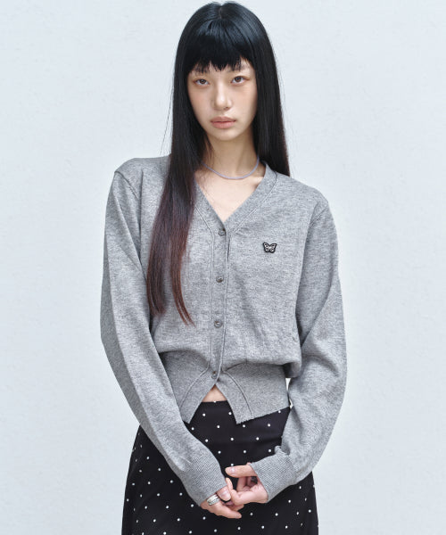 BUTTERFLY PATCH V-NECK CARDIGAN #徐睿知同款! - 3 COLORS GREY