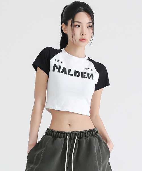 CONTRAST LETTERING CROP T-SHIRT - 3 COLORS BLACK