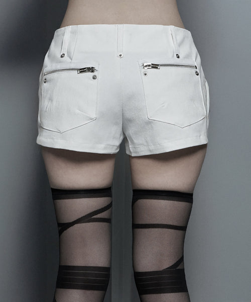 NAPOLEON DIAGONAL ZIPPER SHORTS - 3 COLORS WHITE
