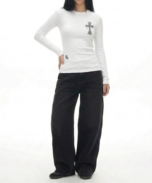 GOTHIC CROSS SLEEVE LONG - 2 COLORS WHITE