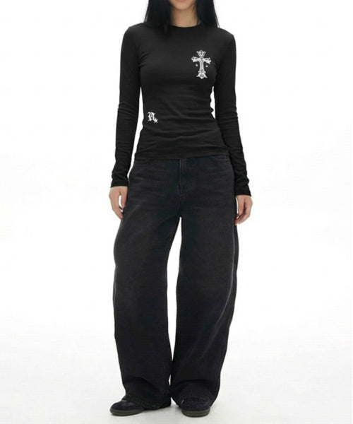 GOTHIC CROSS SLEEVE LONG - 2 COLORS BLACK