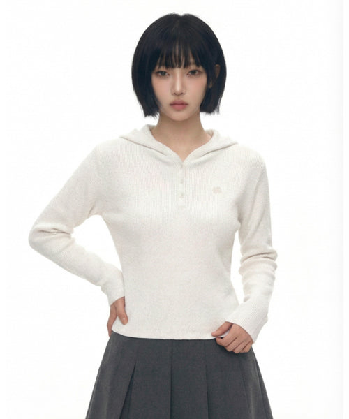 BUTTON HOODIE KNIT - 3 COLORS IVORY