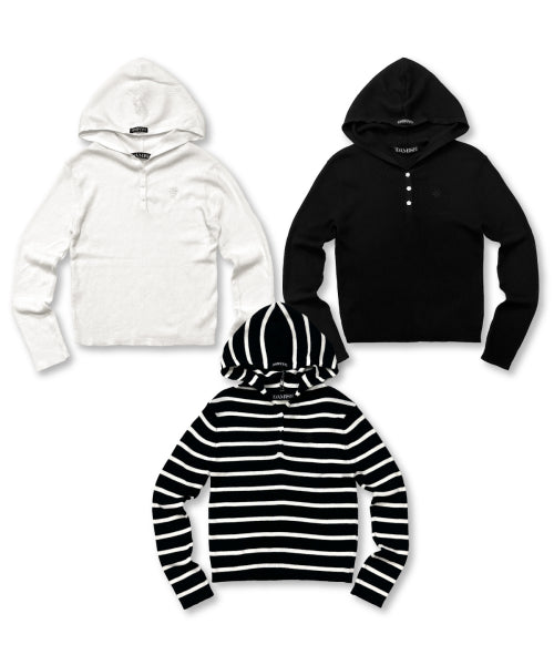 BUTTON HOODIE KNIT - 3 COLORS IVORY