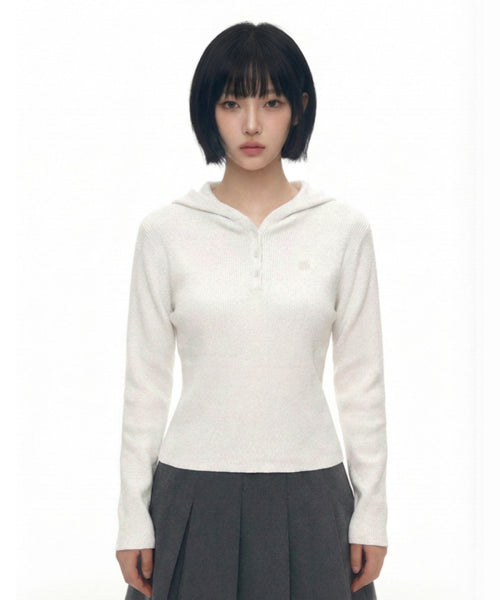 BUTTON HOODIE KNIT - 3 COLORS IVORY