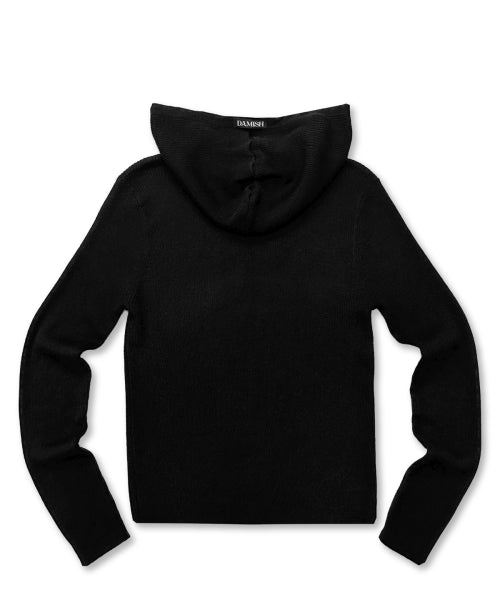 BUTTON HOODIE KNIT - 3 COLORS BLACK