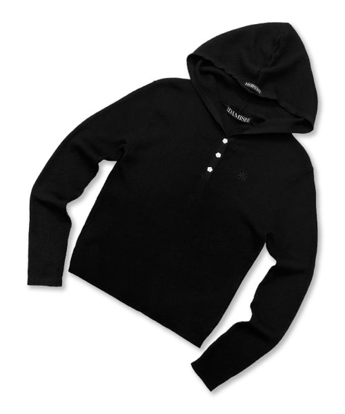 BUTTON HOODIE KNIT - 3 COLORS BLACK