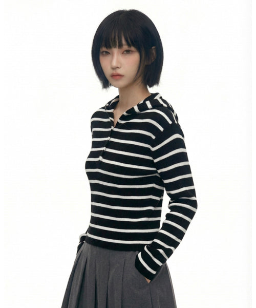 BUTTON HOODIE KNIT - 3 COLORS 스트라이프