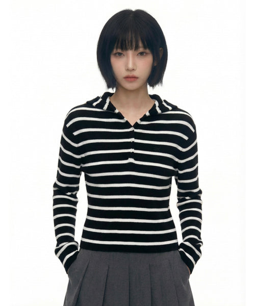 BUTTON HOODIE KNIT - 3 COLORS 스트라이프